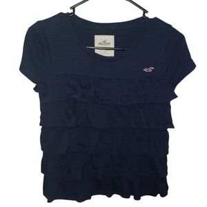 Hollister Co. Women's Navy Ruffle T-shirt